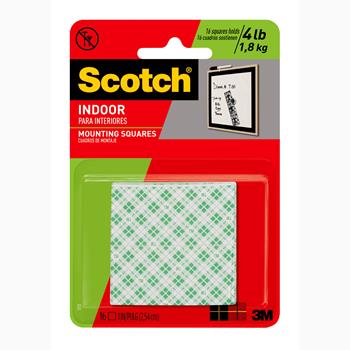 Scotch Indoor Mounting Squares, 1 in x 1 in, White, 16/Pack