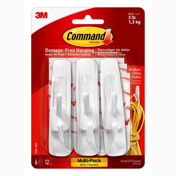 Command™ Medium Hooks Value Pack, White, 6 Hooks and 12 Strips/Pack