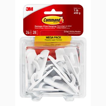 Command Small Hooks Mega Pack, White, 24 Hooks and 28 Strips/Pack