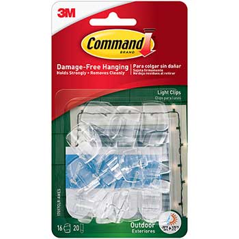 Command All Weather Hooks and Strips, Plastic, Small, 16 Clips &amp; 20 Strips/Pack