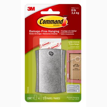 Command Sticky Nail Wire-Backed Hanger, Silver, 1 Hanger, 4 Large Strips, and 2 Pairs of Mini Strips/Pack