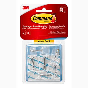 Command Clear Medium Wire Hook Value Pack, 6 Hooks and 8 Strips/Pack