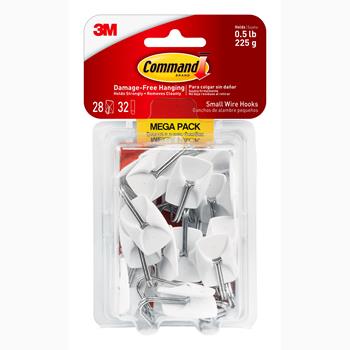 Command™ Small Wire Hooks Mega Pack, White, 28 Hooks and 32 Strips/Pack