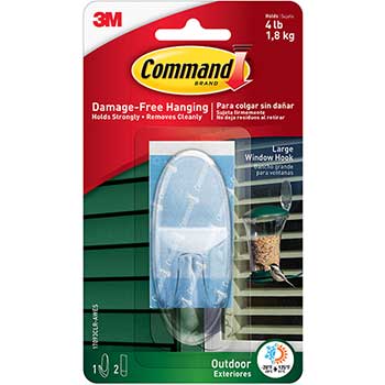 Command All Weather Hooks and Strips, Plastic, Large, 1 Hooks &amp; 2 Strips/Pack