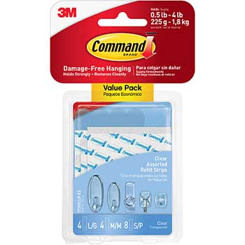 Command Assorted Refill Strips, Clear, 16/Pack