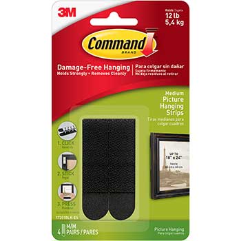 Command Picture Hanging Strips, 5/8&quot; x 2 3/4&quot;, Black, 4/Pack