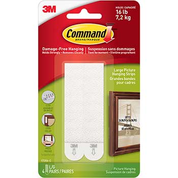 Command™ Picture Hanging Strips, 1/2&quot; x 3 5/8&quot;, White, 4/Pack