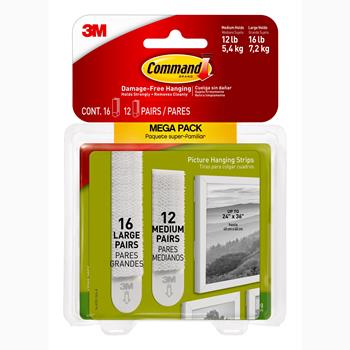 3M Medium and Large Picture Hanging Strips, 12 Sets of Medium, 16 Sets of Large/Pack