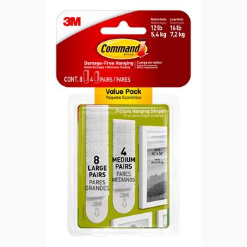 Command™ Medium and Large Picture Hanging Strips, 4 Sets of Medium, 8 Sets of Large/Pack