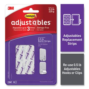 Command Adjustables Repositionable Mini Refill Strips, Holds up to 0.5 lb, 1.03 x 1.32, White, 18 Strips