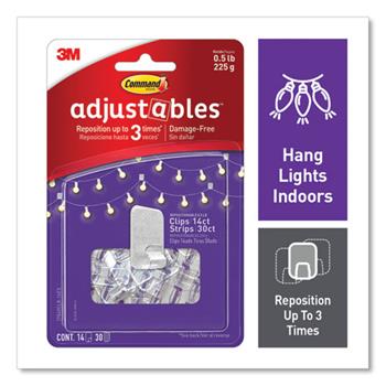Command Adjustables Repositionable Mini Clips, Plastic, White, 0.5 lb Capacity, 14 Clips and 12 Strips