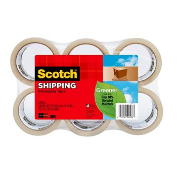 Scotch Greener Commercial Grade Shipping Packaging Tape, 1.88 in x 49.2 yd, Clear, 6 Rolls/Pack