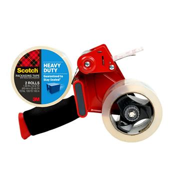 Scotch Heavy Duty Foam Grip Dispenser with Heavy Duty Packaging Tape, 1.88 in x 54.6 yd, 2 Rolls and 1 Refillable Dispenser/Pack