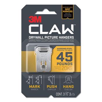 3M Claw Drywall Picture Hanger, Holds 45 lbs, Stainless Steel, 3/PK