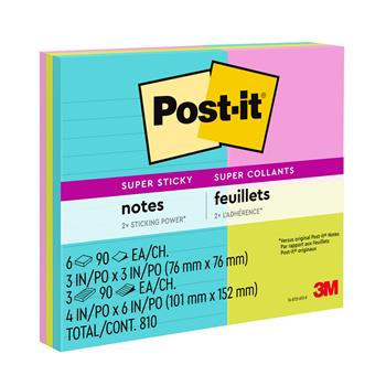 Post it Sticky Notes Lined Notes 90 x 9pads = 810 Sheets Assorted Color & Sizes 