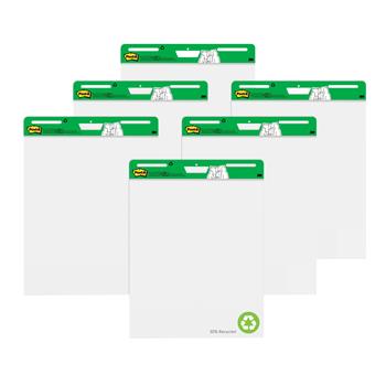 Post-it Recycled Super Sticky Easel Pad, Unruled, 25&quot; x 30&quot;, White, 30 Sheets/Pad, 6 Pads/Carton