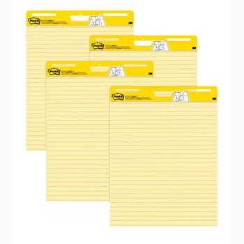 Post-it Super Sticky Easel Pad, Lined, 25&quot; x 30&quot;, Yellow, 30 Sheets/Pad, 4 Pads/Carton