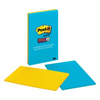 Post-it Super Sticky Notes, New York Collection, 5 in x 8 in, Lined, 45 Sheets/Pad, 2 Pads/Pack