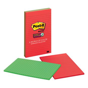 Post-it&#174; Super Sticky Notes, 5 in x 8 in, Playful Primaries Collection, Lined, 4/Pack