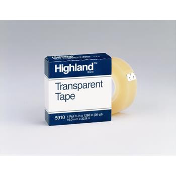 Highland™ Transparent Tape, 3/4&quot; x 1296&quot;, 1&quot; Core, Clear, DZ