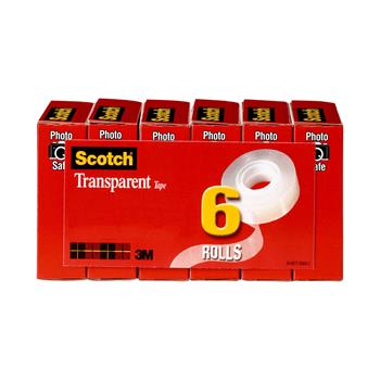 Scotch Transparent Tape, 3/4 in x 1296 in, 6 Boxes/Pack