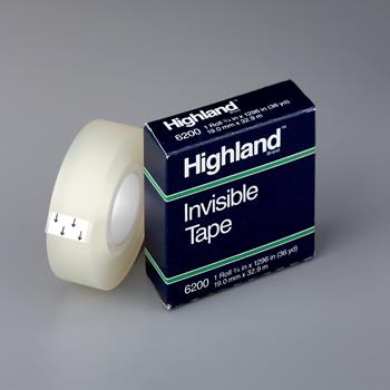 Highland™ Invisible Tape, 3/4 in x 1296 in, Fits 1 in Core Dispensers, 12/Pack