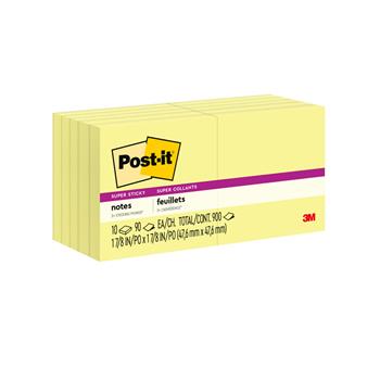Post-it&#174; Super Sticky Notes, 1-7/8 in x 1-7/8 in, Canary Yellow, 10 Pads/Pack
