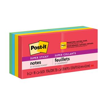 Post-it&#174; Super Sticky Notes, 1 7/8 in x 1 7/8 in, Playful Primaries Collection, 90 Sheets/Pad, 8/Pack
