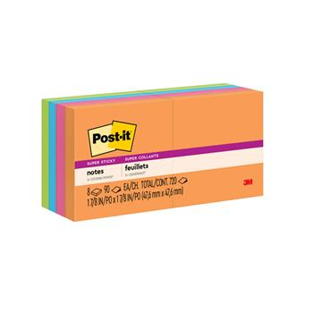 Post-it Super Sticky Notes, 1-7/8 in x 1-7/8 in, Energy Boost Collection, 90 Sheets/Pad, 8 Pads/Pack