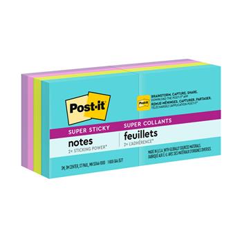 Post-it&#174; Super Sticky Notes, 1-7/8 in x 1-7/8 in, Supernova Neons Collection, 90 Sheets/Pad, 8 Pads/Pack