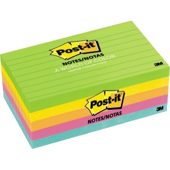 Post-it&#174; Notes Original Pads in Jaipur Colors, 3 x 5, Lined, 100-Sheet, 5/Pack