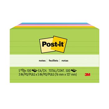 Post-it&#174; Notes, 3 in x 5 in, Floral Fantasy Collection, Lined, 5/Pack
