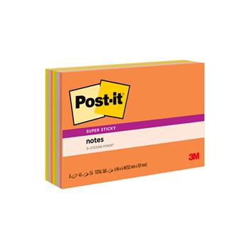 Post-it&#174; Super Sticky Notes, 6 in x 4 in, Energy Boost Collection, 45 Sheets/Pad, 8 Pads/Pack