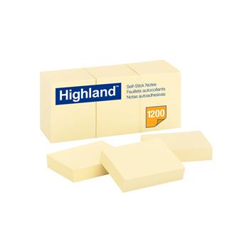 Highland Notes, 1.5 in x 2 in, Yellow, 100 Sheets/Pad, 12 Pad/Pack