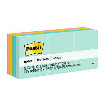 Post-it Notes, 1-3/8 in x 1-7/8 in, Beachside Cafe Collection, 12 Pads/Pack
