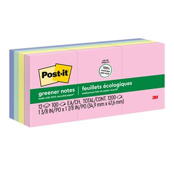 Post-it&#174; Greener Notes, 1-3/8 in x 1-7/8 in, Sweet Sprinkles Collection, 12 Pads/Pack