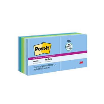 Post-it Recycled Super Sticky Notes, 3 in x 3 in, Oasis Collection, 12 Pads/Pack