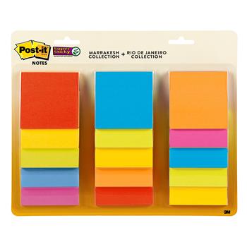 Post-it Super Sticky Notes, 3 in x 3 in, Playful Primaries and Energy Boost Collections, 45 Sheets/Pad, 15 Pads/Pack