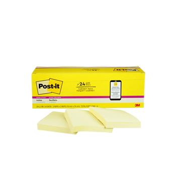 Post-it Super Sticky Notes, 3 in x 3 in, Canary Yellow, 24 Pads/Pack