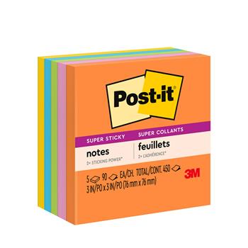 Post-it Super Sticky Notes, 3 in x 3 in, Energy Boost Collection, 5 Pads/Pack