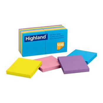 Highland Notes, 3 in x 3 in, Assorted Bright Colors, 12 Pads/Pack
