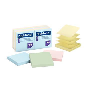 Highland™ Pop-up Notes, 3 in x 3 in, Assorted Pastel Colors, 12 Pads/Pack
