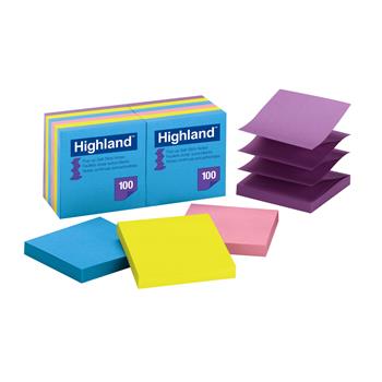 Highland™ Highland Pop-up Self Stick Notes, 3 in x 3 in, Bright Colors, 100 Sheets/Pack, 12 Pads/Pack