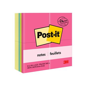 Post-it Notes Value Pack, 3 in x 3 in, Canary Yellow and Poptimistic Collection, 24 Pads/Pack