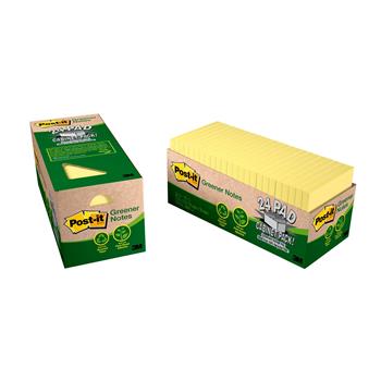 Post-it Greener Notes, 3 in x 3 in, Canary Yellow, 24 Pads/Pack