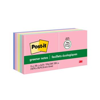 Post-it&#174; Greener Notes, 3 in x 3 in, Sweet Sprinkles Collection, 100 Sheets/Pad, 12 Pads/Pack