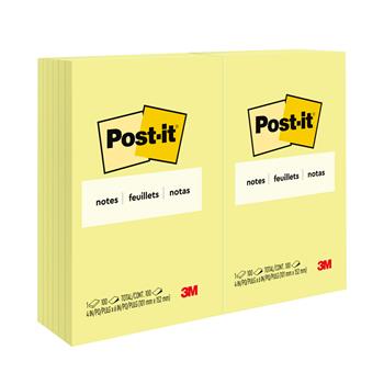 Post-it&#174; Notes, 4 in x 6 in, Canary Yellow, 12/Pack