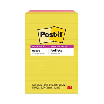 Post-it Note Pads in Summer Joy Collection Colors, 4&quot; x 6&quot;, Note Ruled, 90 Sheets/Pad, 3 Pads/Pack