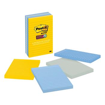 Post-it Super Sticky Notes, New York Color Collection, Lined, 4 in x 6 in, 90 Sheets/Pad, 5 Pads/Pack