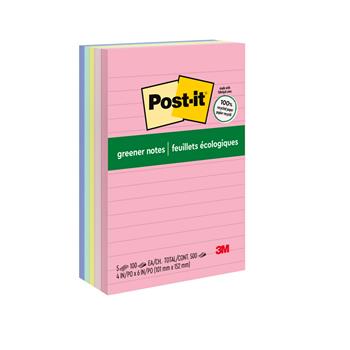 Post-it&#174; Greener Notes, 4 in x 6 in, Sweet Sprinkles Collection, Lined, 5 Pads/Pack